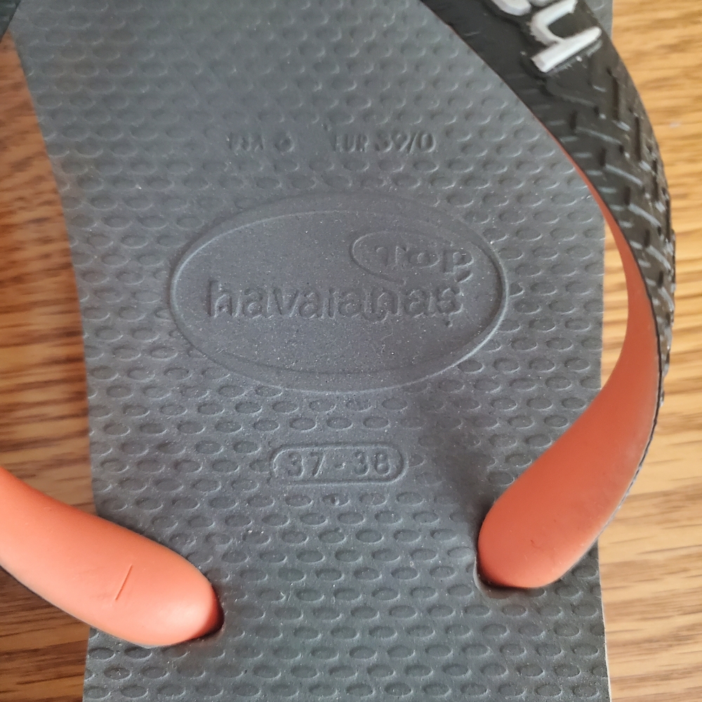 Havaianas Black and Gray Flip Flops with Orange Straps - Picture 2 of 4